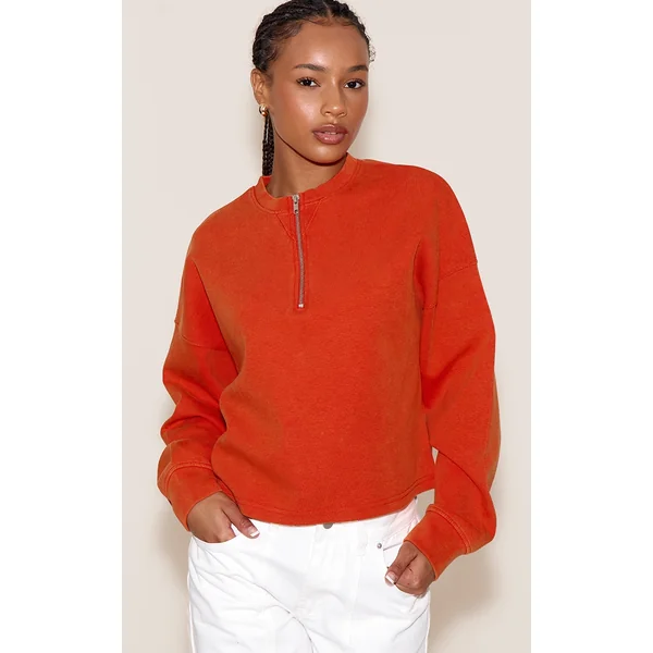 Petite Paprika Quarter Zip Up Sweatshirt