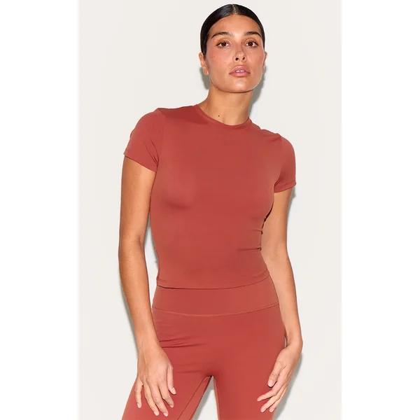 Petite Paprika Sculpt Longline Gym Top Short Sleeve