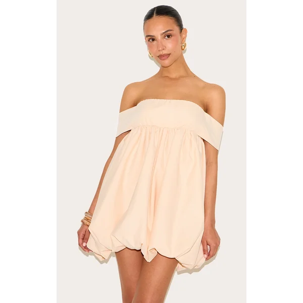 Petite Peach Bardot Puffball Mini Dress