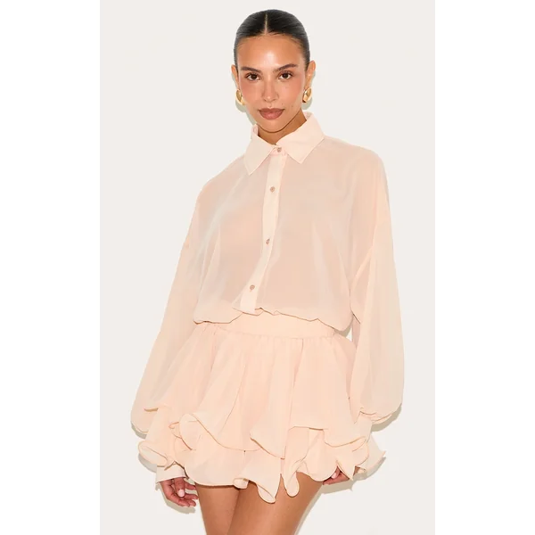 Petite Peach Chiffon Long Sleeve Romper