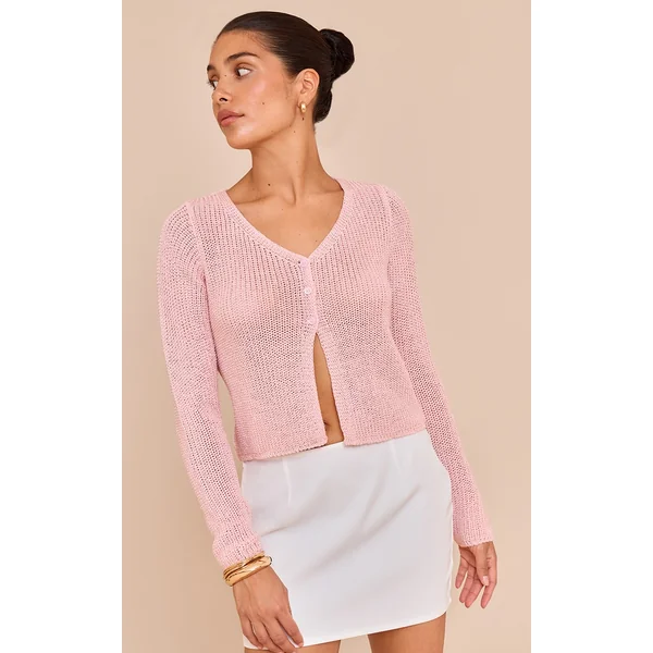 Petite Pink Filagree Button Cardigan