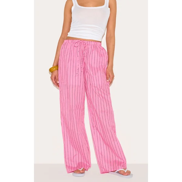 Petite Pink Pinstripe Woven Drawstring Waist Pants