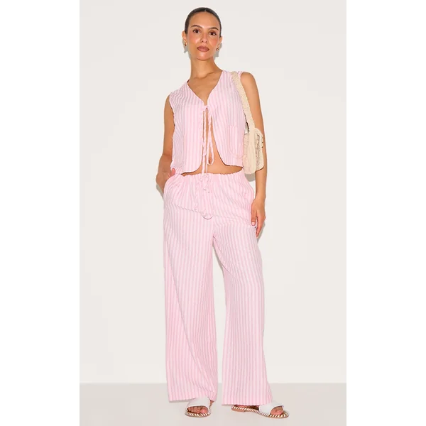 Petite Pink Striped Woven Wide Leg Pants