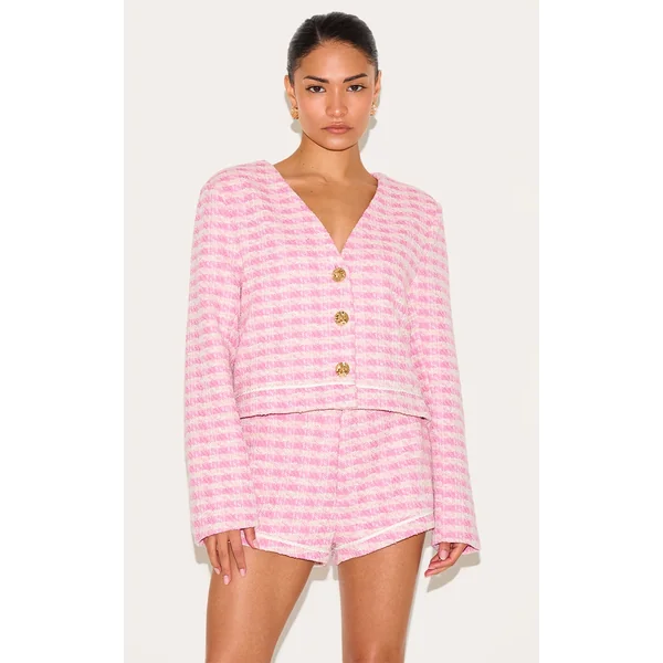 Petite Pink Tweed Tailored Shorts