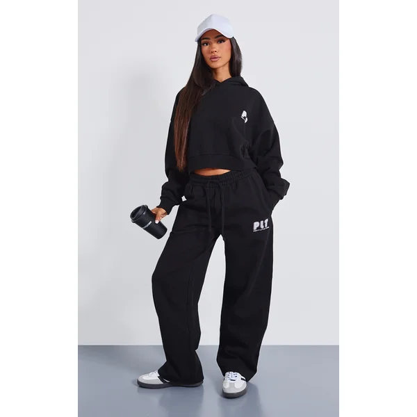 Petite Premium Black Printed Straight Leg Sweatpants