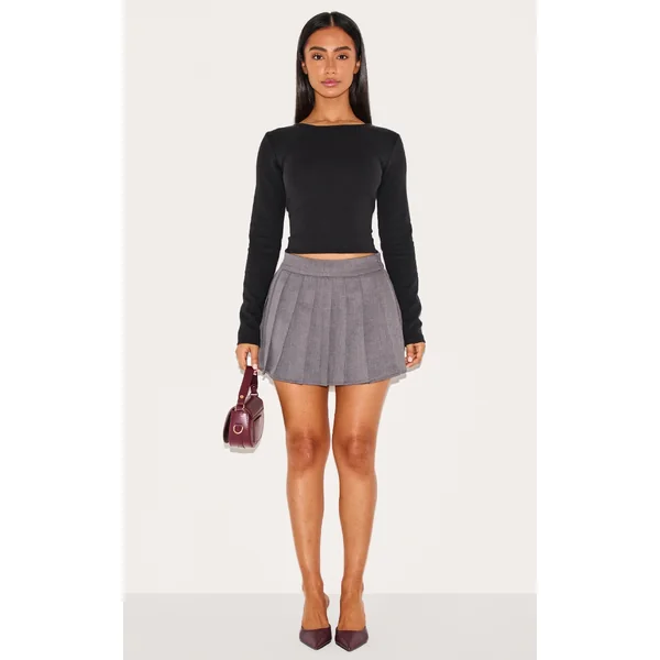Petite Premium Grey Woven Pleated Mini Skirt