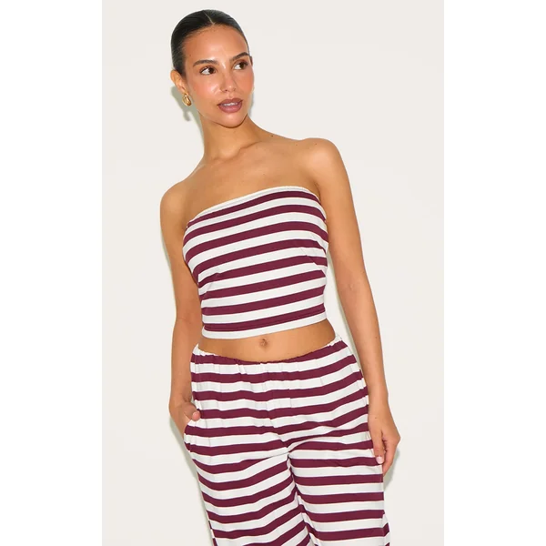 Petite Red Stripe Elasticated Longline Bandeau Top