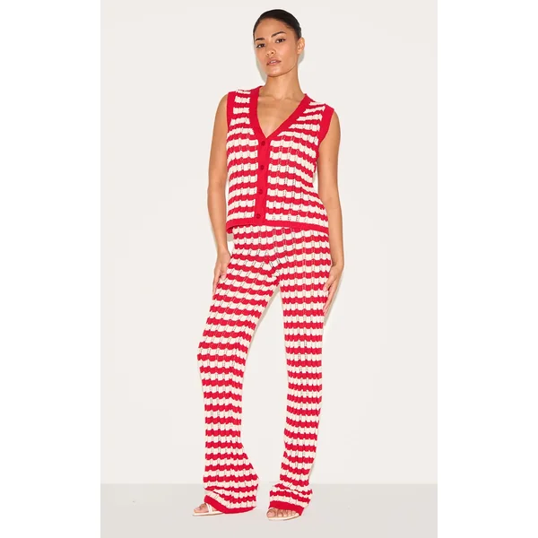 Petite Red Stripe Knitted Pants