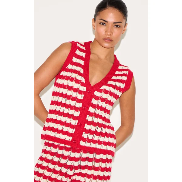 Petite Red Stripe Knitted Sleeveless Vest