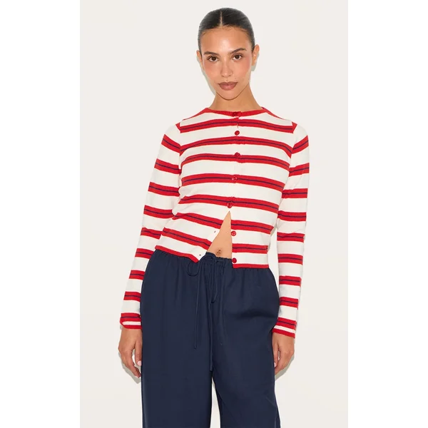 Petite Red Stripe Knitted Stripe Long Top