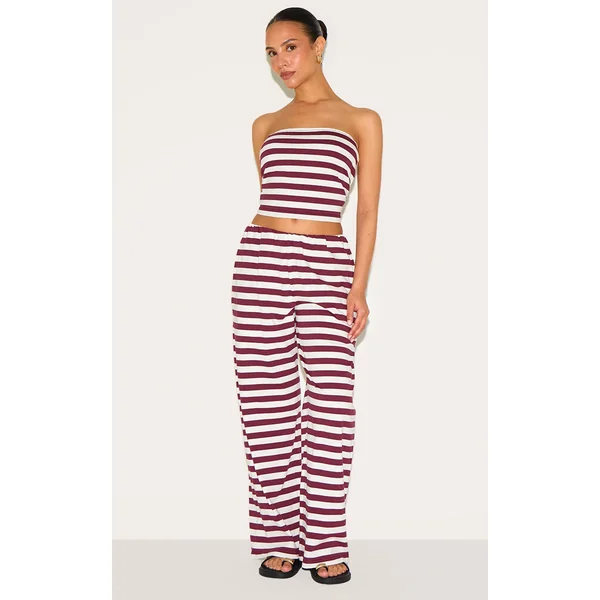 Petite Red Stripe Wide Leg Elasticated Waist Wide Pants