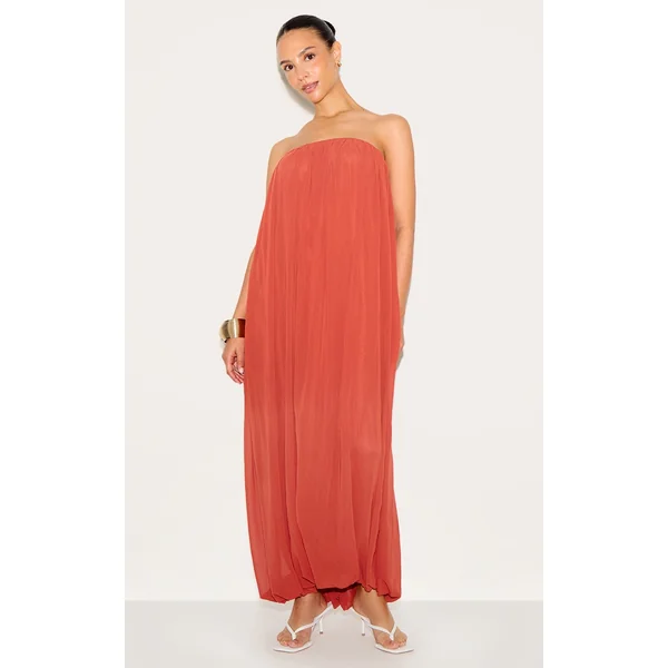 Petite Rust Bandeau Chiffon Puffball Maxi Dress