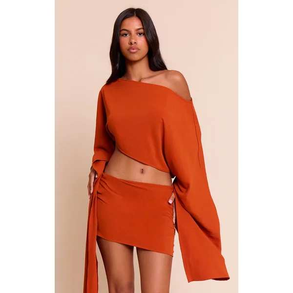 Petite Rust Floaty Knot Side Mini Skirt