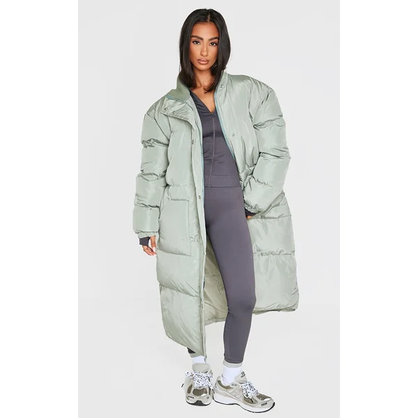Petite Sage Green Maxi Puffer Coat