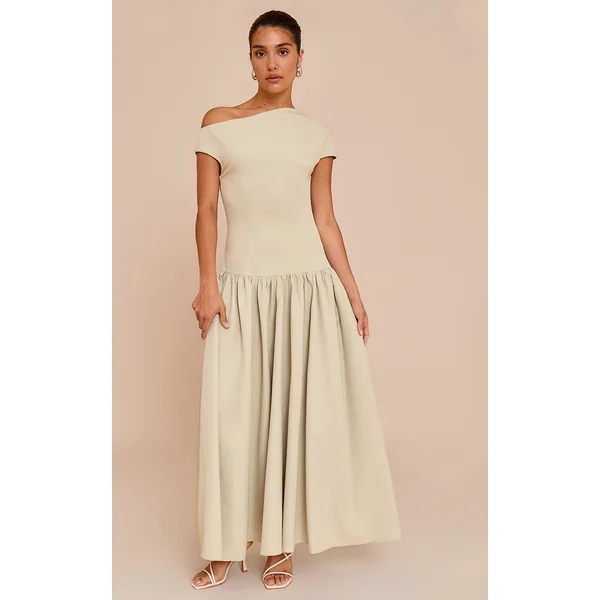 Petite Sage Tailored Asymmetrical Gathered Midaxi Dress