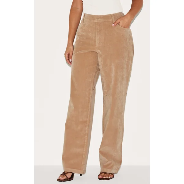 Petite Sand Faux Suede Mid Rise Straight Leg Pants