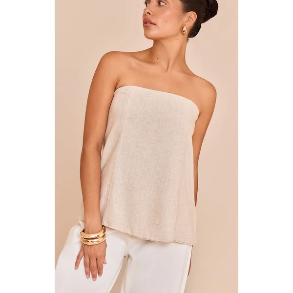 Petite Sand Lightweight Linen Look Woven Bandeau Long Line Top