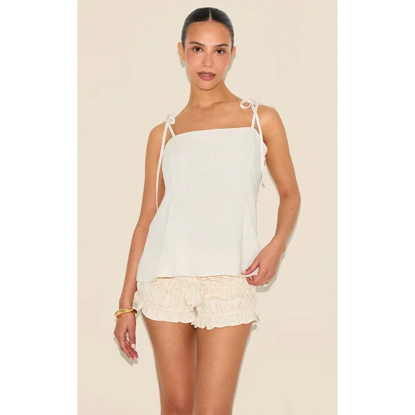 Petite Sand Lightweight Linen Look Woven Tie Strap Cami Top