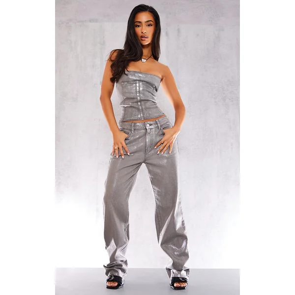 Petite Silver Metallic Denim Jeans