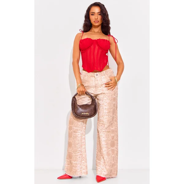 Petite Snake Print Denim Wide Leg Jeans