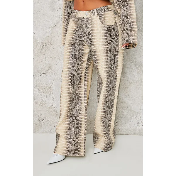 Petite Snake Print Low Waist Wide Leg Pants