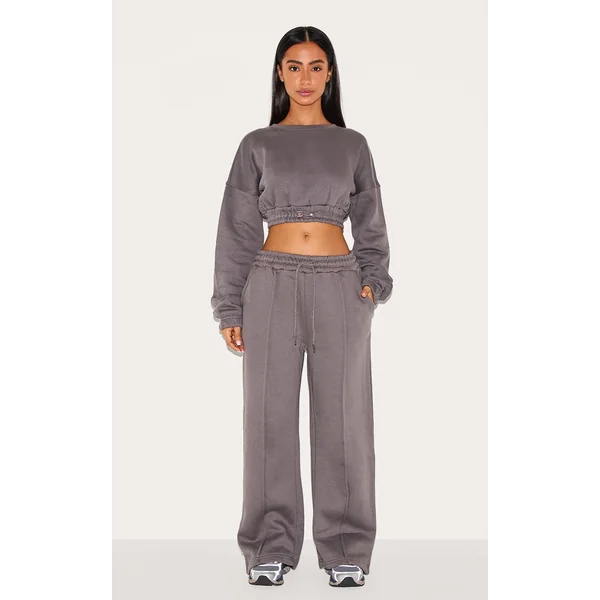 Petite Steel Blue Wide Leg Seam Detailed Sweatpants