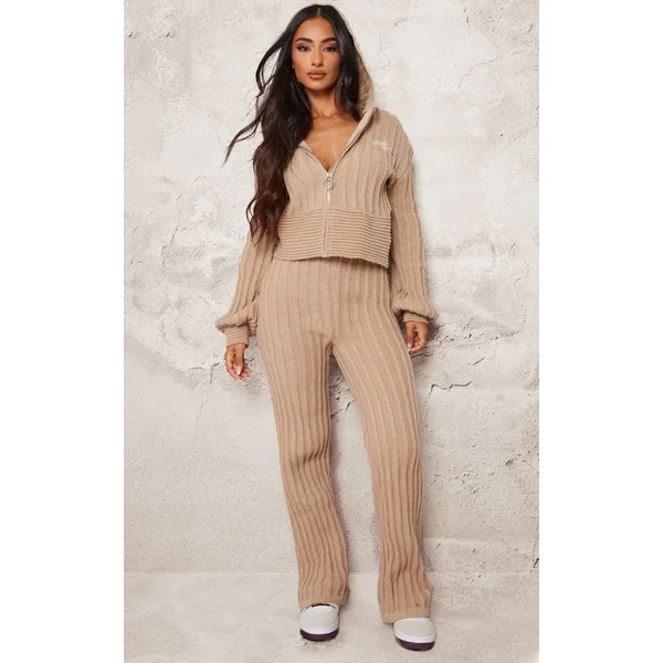 Petite Stone Athletic Sport Embroidered Knit Flared Pants