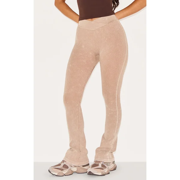 Petite Stone Faded Snatched Rib Crossover Flares