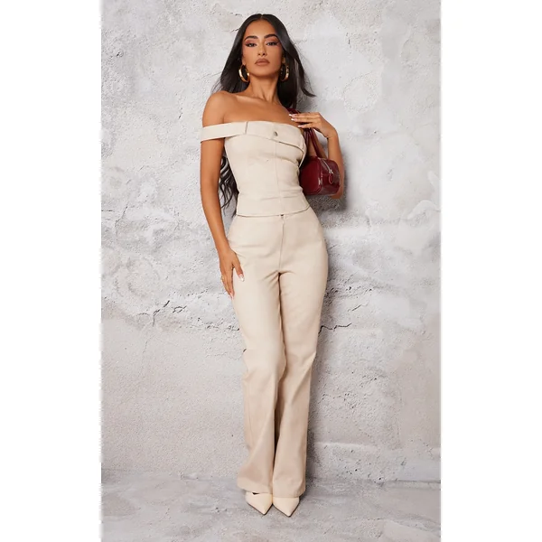 Petite Stone Faux Leather Zip Front Flared Pants