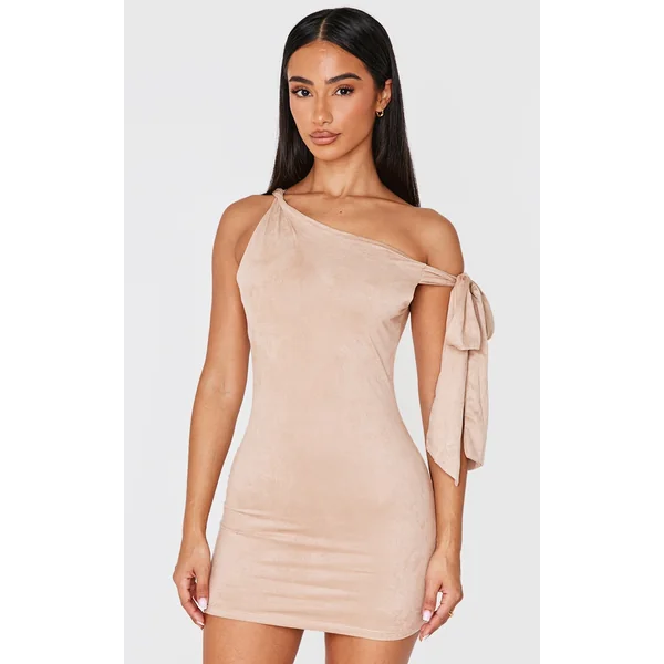 Petite Stone Faux Suede Tie Detail Mini Dress