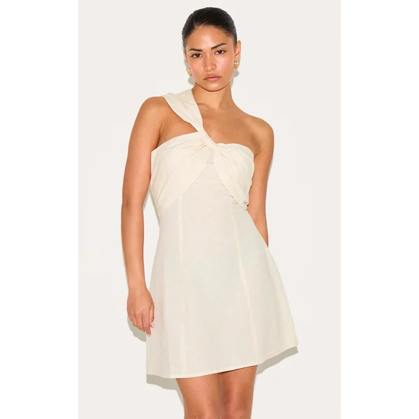Petite Stone One Shoulder Knot Mini Dress