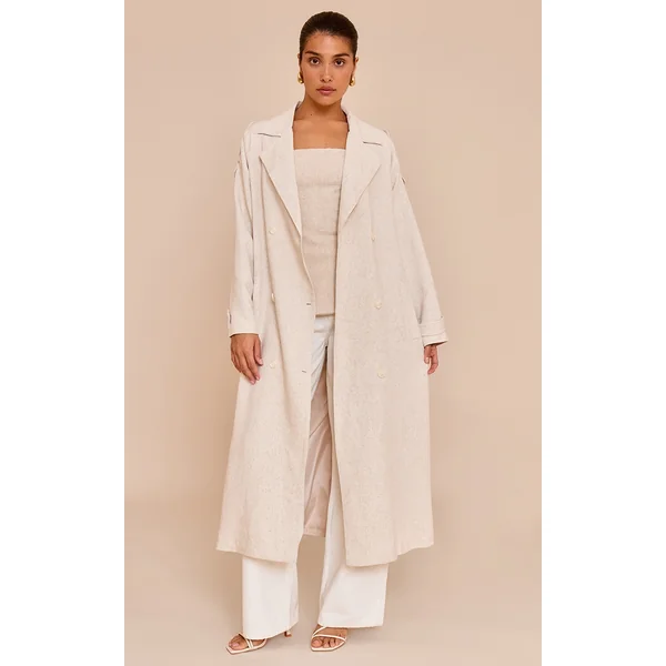 Petite Stone Oversized Linen Look Maxi Trench Coat