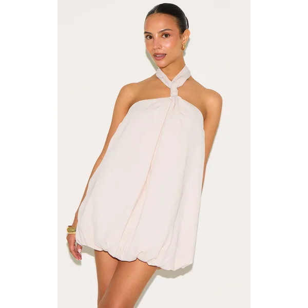 Petite Stone Puffball Halter Neck Mini Dress