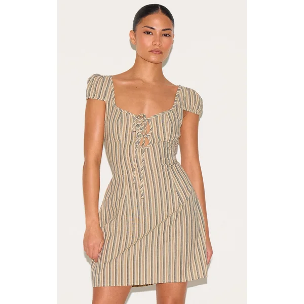 Petite Stone Striped Front Tie Mini Dress