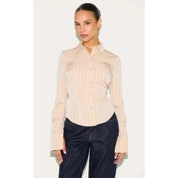 Petite Stone Striped Long Sleeve Fitted Shirt