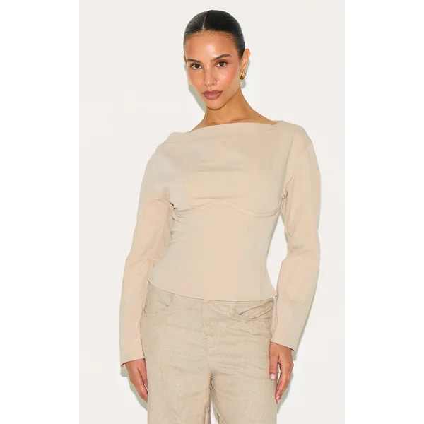 Petite Stone Woven Cinched Waist Detail Long Top