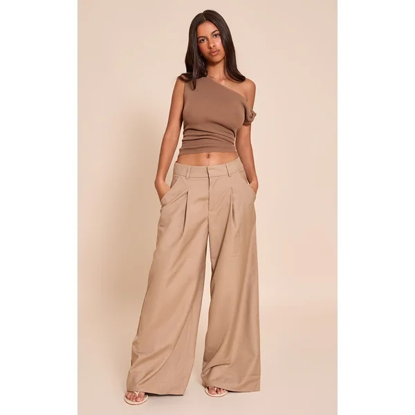 Petite Stone Woven Double Pleat Wide Leg Pant