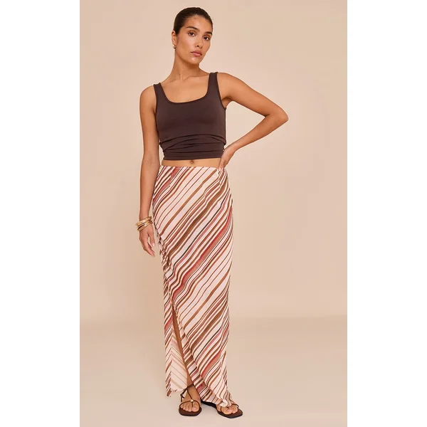 Petite Tan Striped Chiffon Maxi Skirt