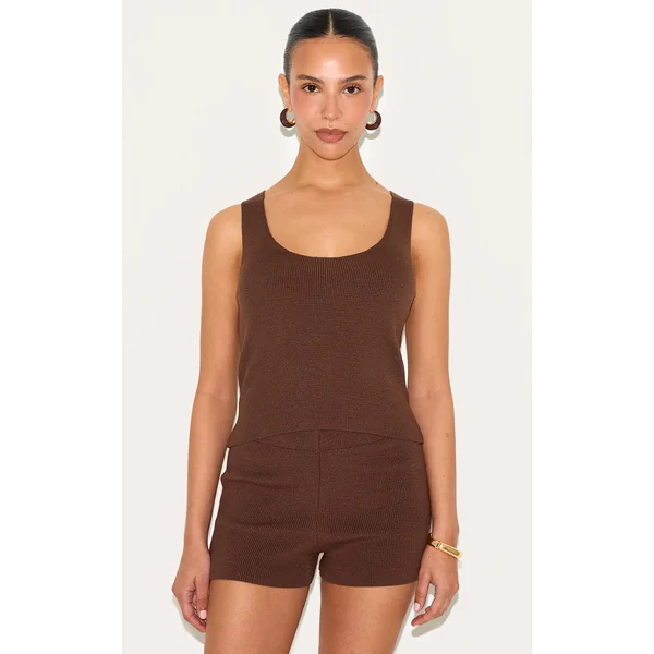 Petite Taupe Knitted Scoop Neck Vest Top