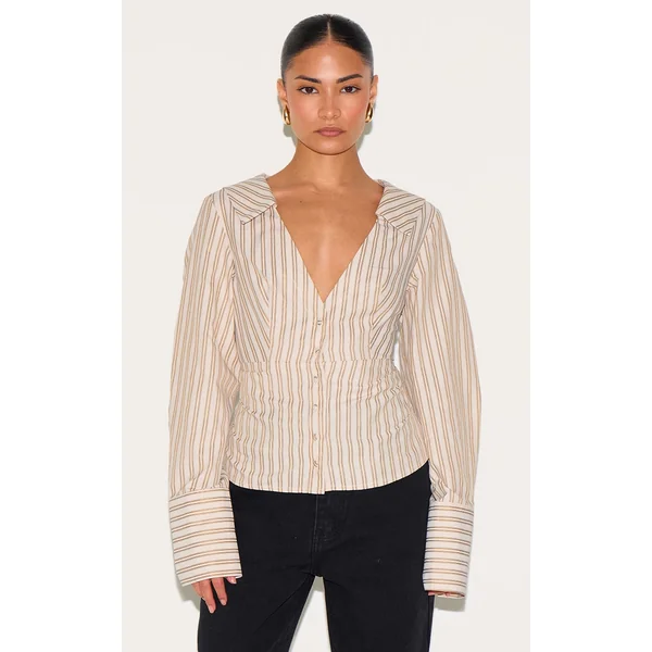Petite Taupe Pinstripe Shirt