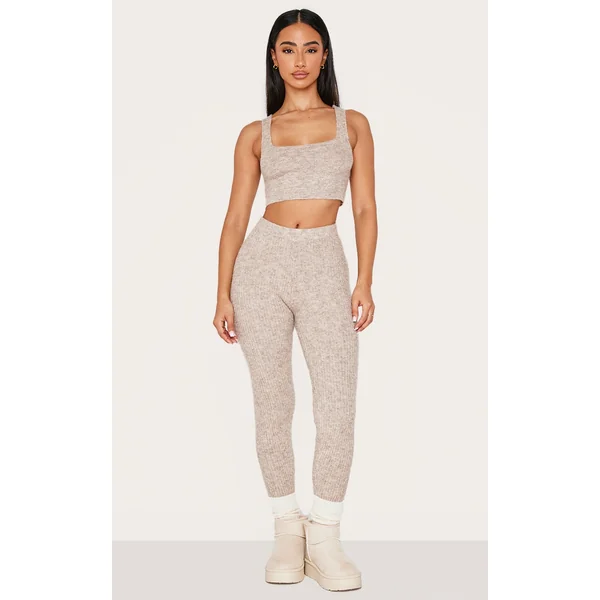 Petite Taupe Rib Knit Leggings