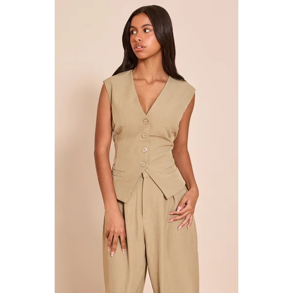 Petite Taupe Tailored Button Up Vest