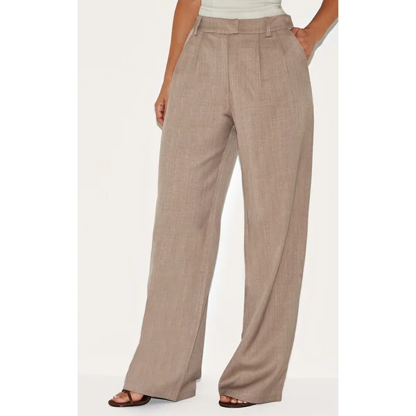 Petite Taupe Wide Leg Tailored Pants