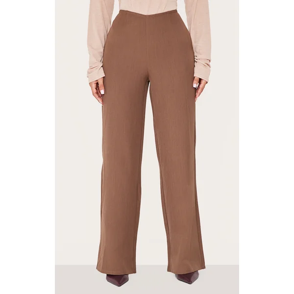 Petite Taupe Woven V-front Wide Leg Pants