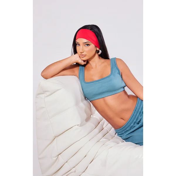 Petite Teal Acid Wash Elasticated Crop Top