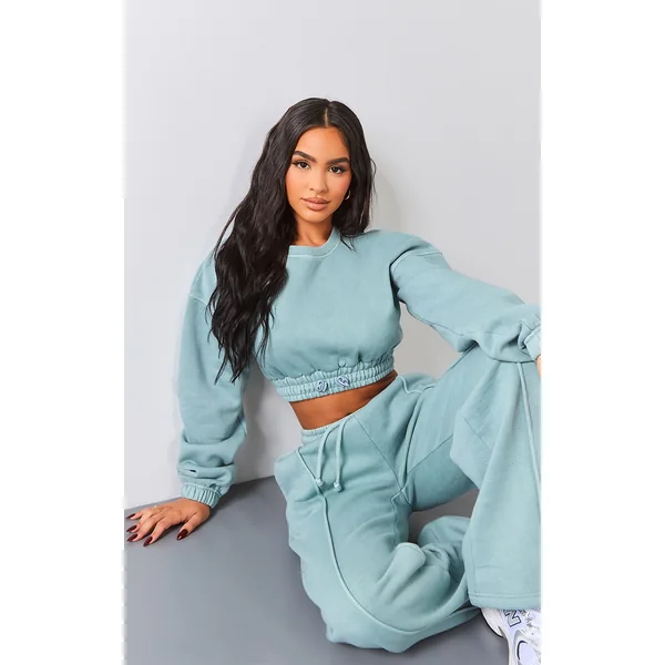 Petite Teal Crop Elasticated Sweat Top