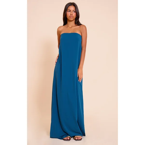Petite Teal Floaty Woven Bandeau Maxi Dress