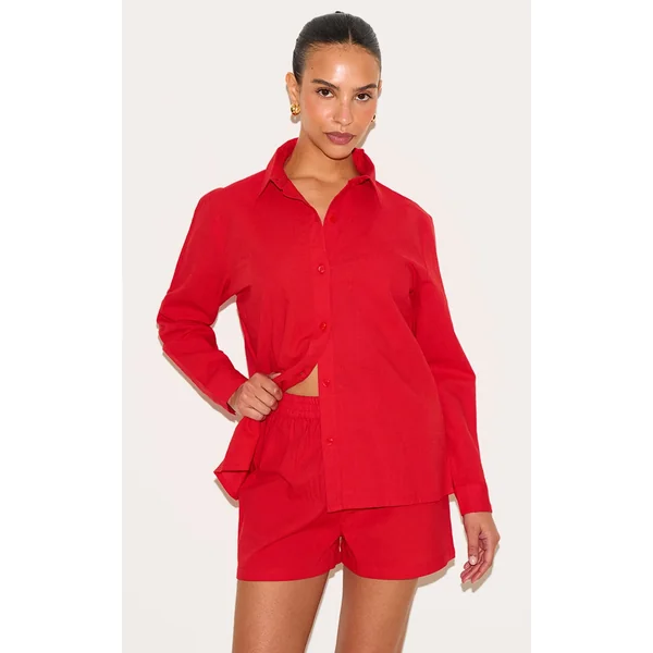 Petite Tomato Red Linen Look High Rise Shorts