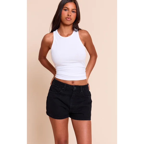Petite Washed Black High Waisted Basic Shorts