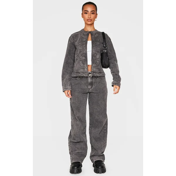 Petite Washed Black Iconic Embossed Denim Jeans